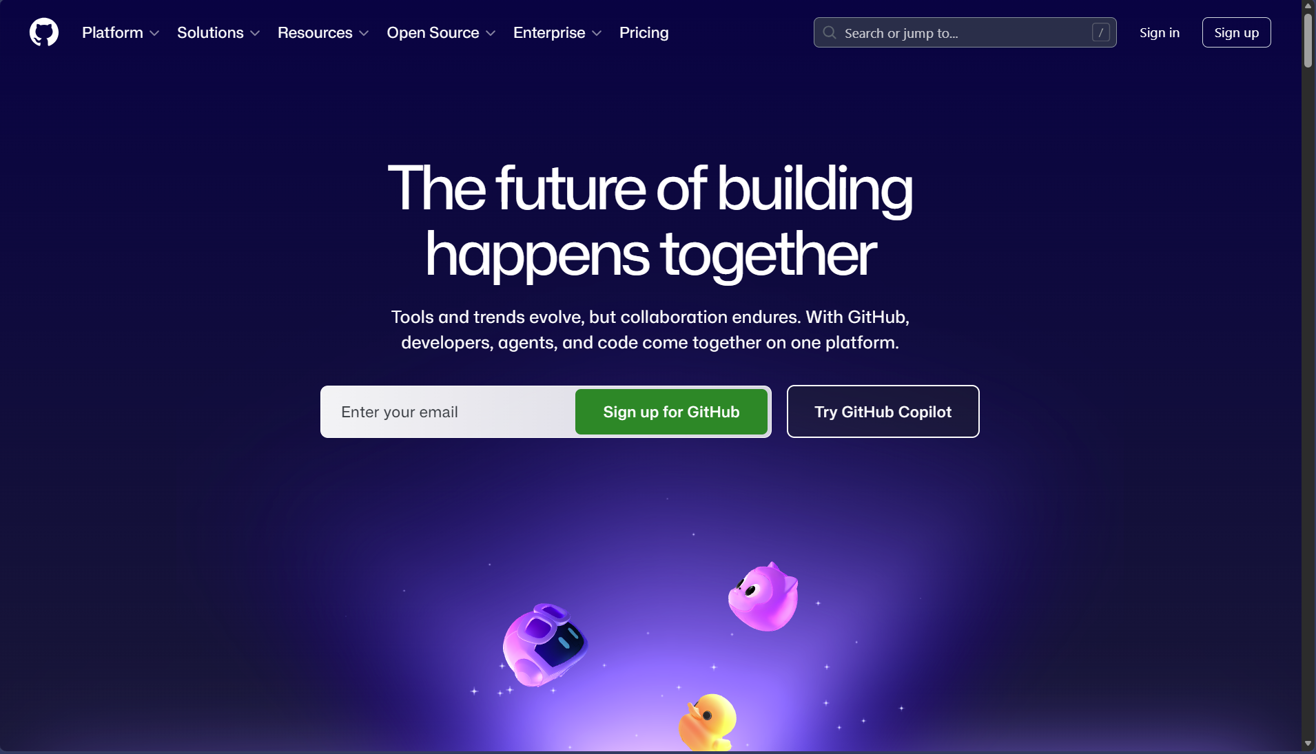 Screenshot of the GitHub homepage